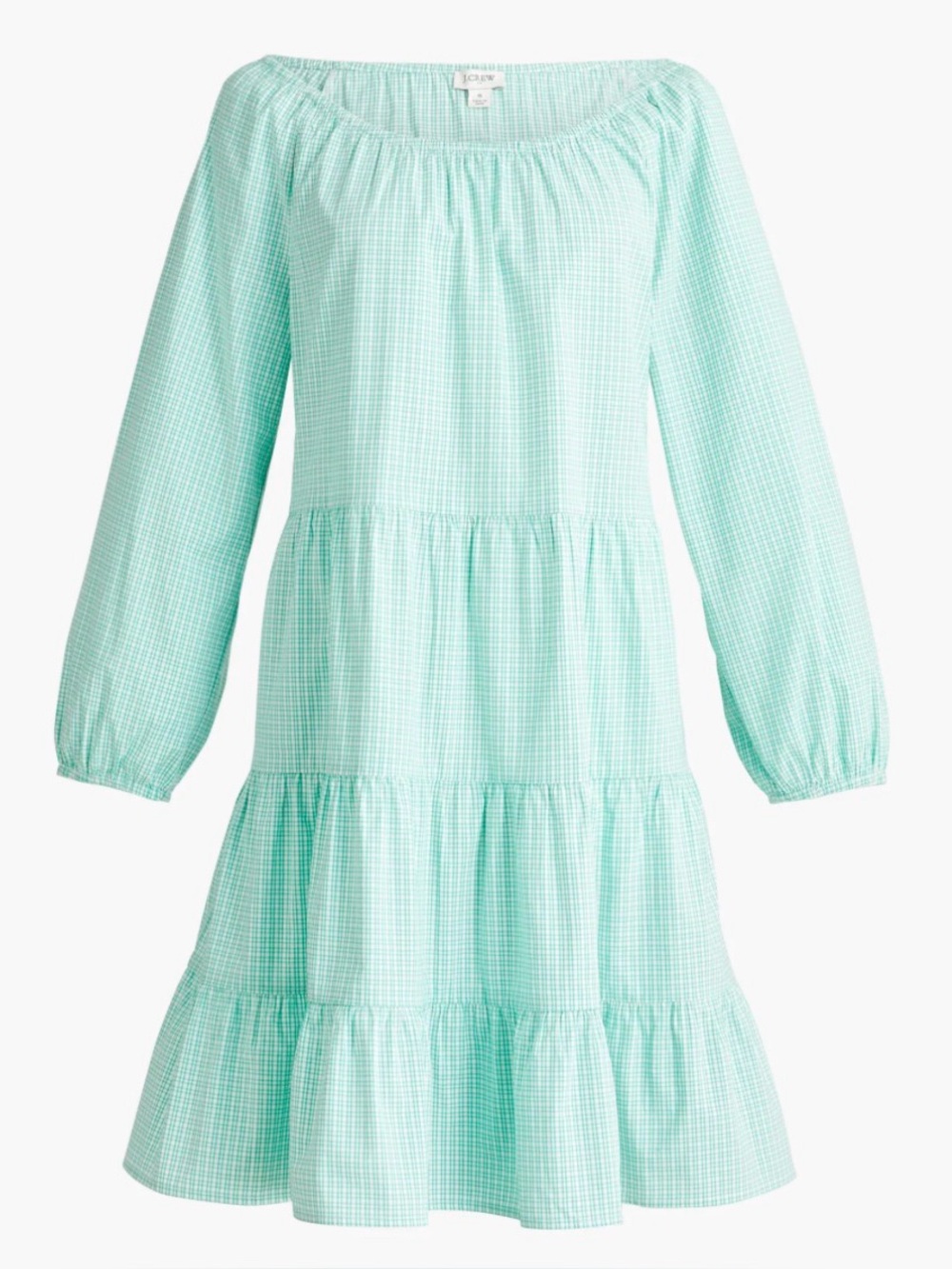 J. Crew Teal Green Striped Ruffle Neck Dress